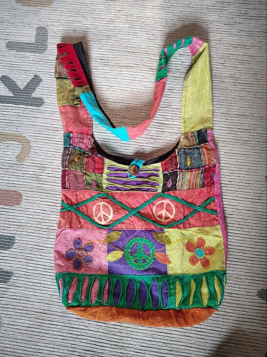 India Boutique Handbags - India Boutique Multicolor Patchwork Hobo Bag with Floral & Peace Motifs